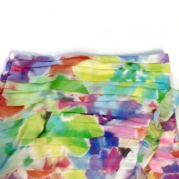 Zara Pastel Watercolor Ruffle Mini Skirt Size M Floral Abstract Painterly Summer - Picture 7 of 16